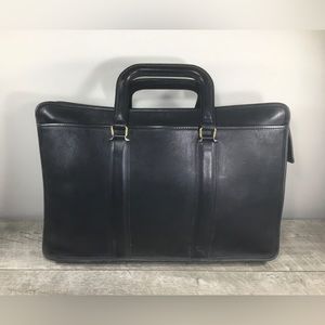 Coach Vtg Black Leather Attache Slim Satchel Briefcase Bag Portfolio Top Handle